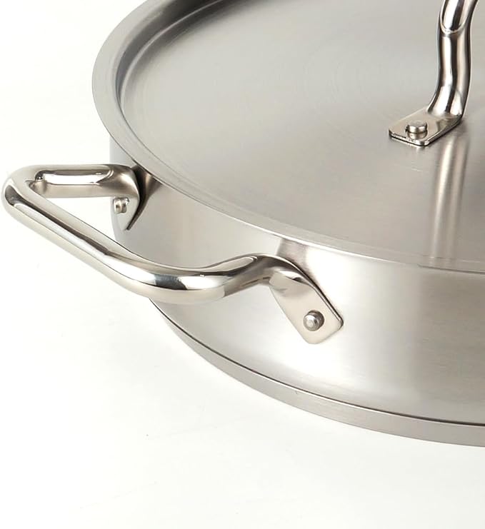 HOMICHEF Braiser Pan 5 Quart with Lid Nickel Free Stainless Steel - Matte Polished Deep Saute Pan Non Toxic - 5 Qt Braiser with Stainless Steel Lid Induction