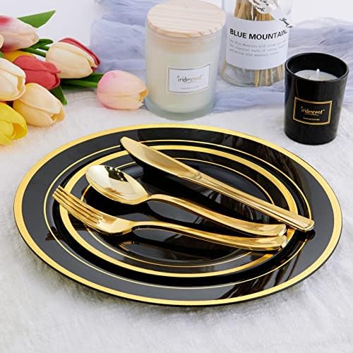 125 PCS Plastic Plates Set Gold Disposable Dinnerware Set for 25 Guests - Image 4