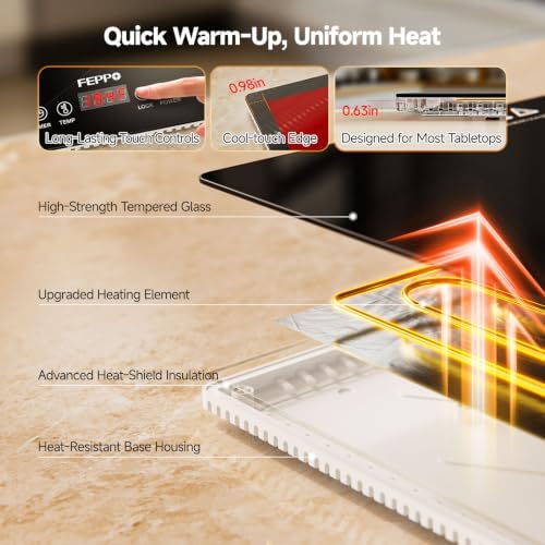 FEPPO Electric Warming Tray with Independent Temp & Timer Control, 2-in-1 Modular Food Warmer for Parties Buffet, 31"x15" Glass Surface Warming Mat for Food, Ideal for Catering & Gatherings - Image 6