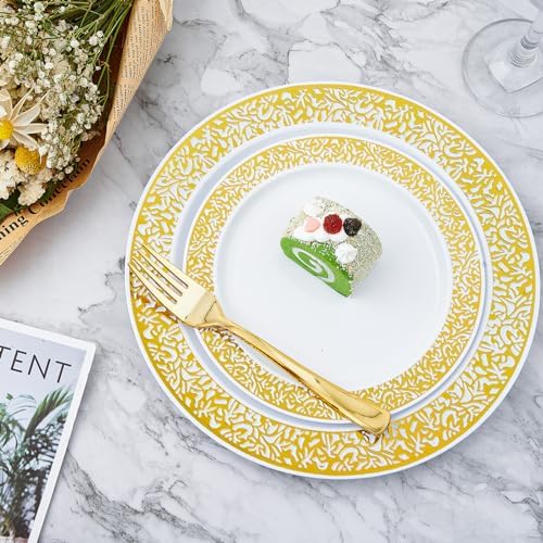 210 PCS Plastic Plates Set With Gold Rim Dinnerware Set for 30 Guests - Image 6