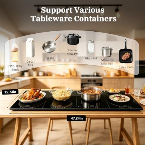 4-in-1 Electric Warming Tray with Independent Zone Control, 47.2"x15.7" Extra Large 4MM Tempered Glass Food Warmer, 9 Temp Settings 86-248°F & Timer, Modular Hot Plate for Buffet, Catering & Parties - Image 3