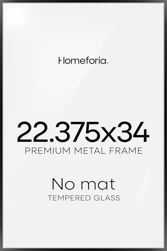 Homeforia 22.375x34 Black Puzzle Frame, High End Metal 22.375 x 34 Picture Frames without Mat, 34x22.375 Thin Poster Frame for Wall, 22.375 by 34 Puzzle Photo Frame, Tempered Glass, Wall Kit, Set of 1