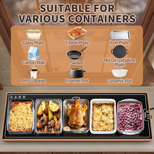 Warming Mat for Food,Extra Long 47"x12",Tempered Glass Warming Tray, Black - Image 4