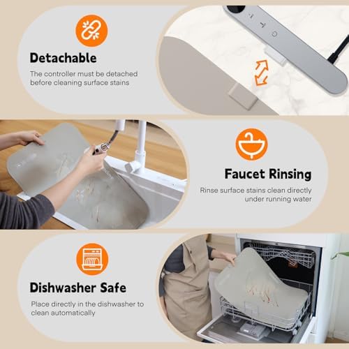 Homelove Warming Mat for Food - Electric Warming Tray with 7-Level Temp Settings & 6 Hours Timer, Full Surface Graphene Heating, Waterproof Dishwasher-Friendly Food Warmer for Parties, Kitchen (Khaki) - Image 2