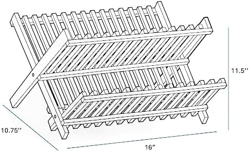 Bamboo Dish Drying Rack for Kitchen Counter, 2-Tier Collapsible Foldable Dish Drainer, Space-Saving Wooden Organizer for Dishes, Plates, Cups, Housewarming Gift