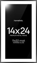 Homeforia 14x24 Picture Frame Black, High End Metal 14x24 Poster Frames with Mat 11x22 for Photo, 14 x 24 Black Frame Matted to 11 x 22 inch Print, 24x14 Thin Frame, Tempered Glass, Wall Kit, Set of 1