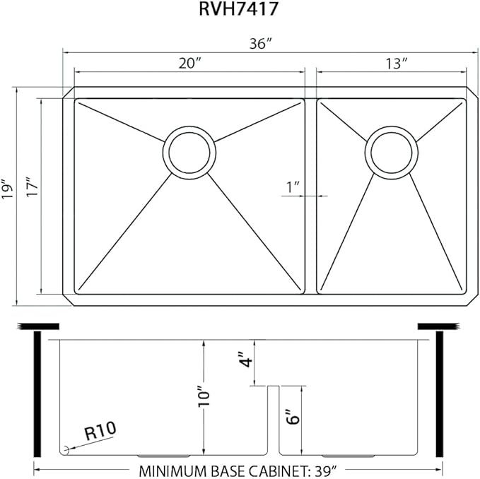 Ruvati 36-inch Low-Divide Undermount kitchen Sink - 60/40 Double Bowl kitchen Sink - 16 Gauge Stainless Steel Kitchen Sink with Brushed Finish, Easy-to-Clean, Undermount Sink - RVH7417