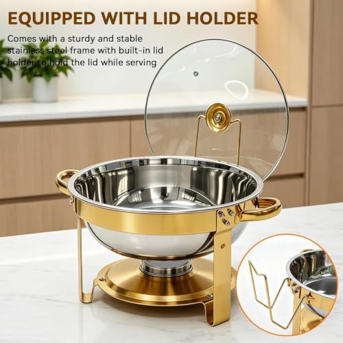 6QT Gold Chafing Dishes for Buffet, Food Trays for Party with Glass Lids - Image 5