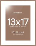 Homeforia 13x17 Picture Frame Mocha, High End Metal 13x17 Poster Frames with Mat 10x14 Photo, 13 x 17 Mocha Frame Matted to 10 by 14 Print, 17by13 Thin Hanging Frames, Tempered Glass, Wall Kit, Set of 1