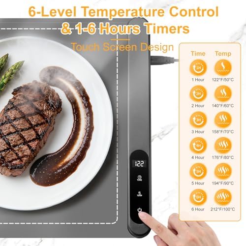 Warming Food Mat, Electric Heating Warming Mat for Food with 6 Level Temperature & 6 Hours Timer, Flexible Silicone Food Warmer, Portable Warming Trays for Party Home Kitchen (Gray, 23.6"x15") - Image 2