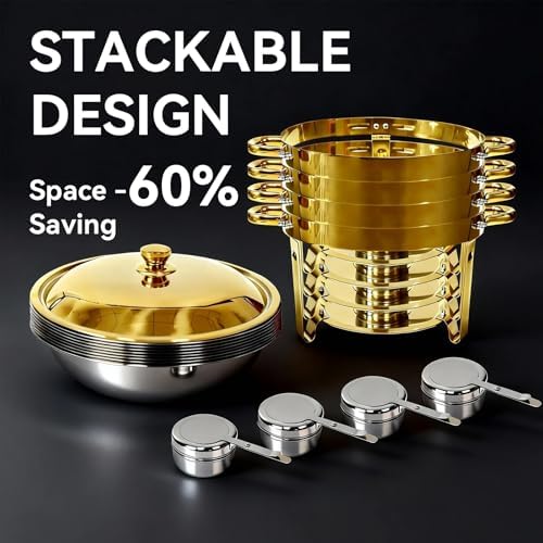 Chafing Dishes for Buffet, 4 Pack 6QT Gold Chafers & Food Warmers with lid - Image 6