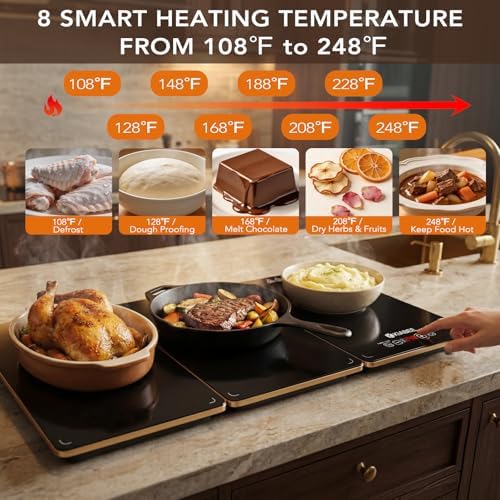 Electric Warming Tray for Buffet Party - 8 Panels Electric Glass Top Heating Plate, 8 Level Temp Control Easy Clean Surface Overheat Protection and Timer: for Busy Hosts Party Dinners and Holiday Meal - Image 3