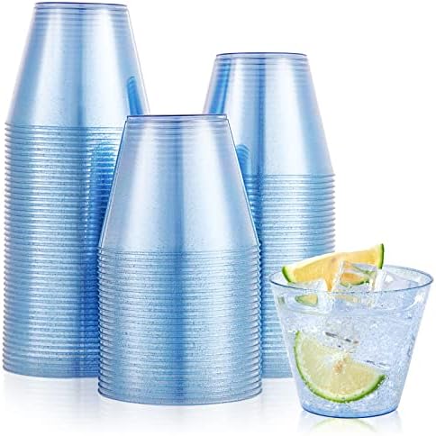 JOLLY CHEF 9 oz Blue Disposable Plastic Cups Glitter Tumblers 100 Pack by JOLLYCHEF