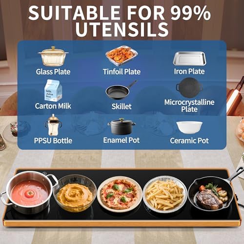 Warming Trays for Buffets Party, 40"x12", Tempered Glass Food Warmer, Black - Image 4
