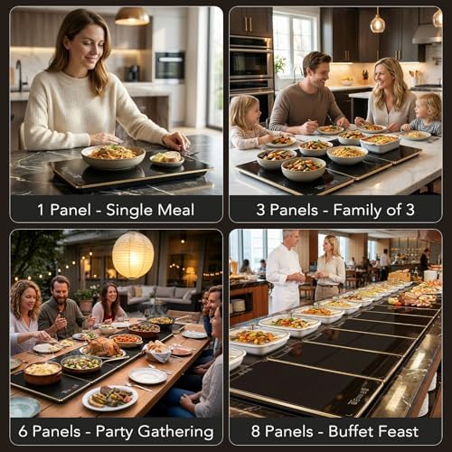 Electric Warming Tray for Buffet Party - 8 Panels Electric Glass Top Heating Plate, 8 Level Temp Control Easy Clean Surface Overheat Protection and Timer: for Busy Hosts Party Dinners and Holiday Meal - Image 2
