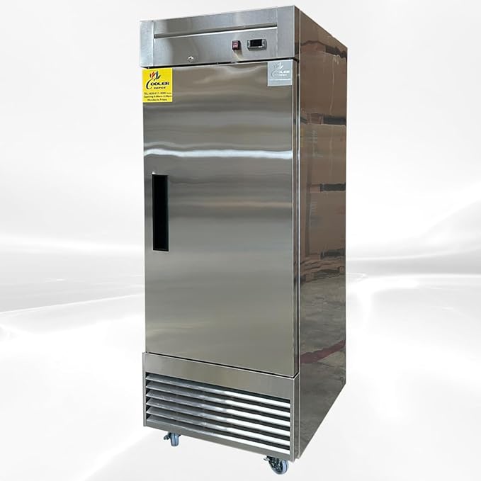 Commercial Freezer 1-Door Solid Upright Reach in Stainless Steel NSF certified 28" Width, Capacity 18 Cuft, Bottom Mounted Restaurant Quality Kitchen Cold -8°F