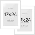 Homeforia 17x24 Picture Frame White, High End Metal 17x24 Poster Frames with Mat 13x19 Photo, 17 x 24 White Frame Matted to 13 by 19 Print, 24by17 Thin Hanging Frames, Tempered Glass, Wall Kit, Set of 2