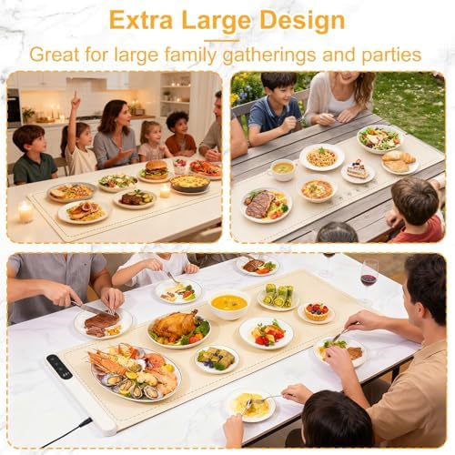 Warming Food Mat,35"x15" Large Electric Heating Warming Mat for Food with 6 Level Temperature & 6 Hours Timer, Flexible Silicone Food Warmer, Portable Warming Trays for Party Home Kitchen, Beige - Image 6