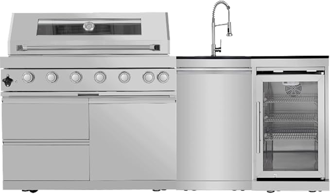 85 Inches 6-Burner 85,000 BTU Deluxe Stainless Steel Propane Gas Grill Outdoor Kitchen Island,Sink,Beverage Refrigerator Storage & Rotisserie Kit for Patio Backyard Cooking,Silver