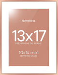 Homeforia 13x17 Picture Frame Rose Gold, High End Metal 13x17 Poster Frames with Mat 10x14 Photo, 13 x 17 Rose Gold Frame Matted to 10 by 14 Print, 17x13 Thin Frame, Tempered Glass, Wall Kit, Set of 1