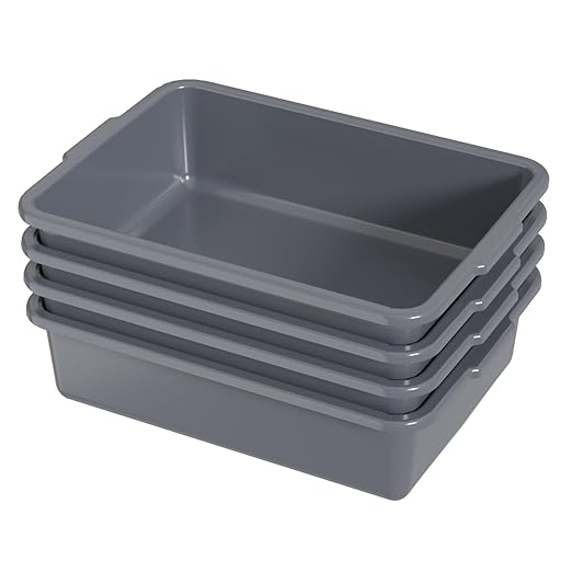 13 L Plastic Bus Tub, Small Commercial Bus Tubs, Gray, 4 Packs