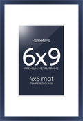 Homeforia 6x9 Picture Frame Navy Blue, High End Metal 6 x 9 Frames with Mat 4 x 6 for Print, 6by9 Desk Frame Matted to 4x6 inch Photo, 6 by 9 Wall or Tabletop Frame, Tempered Glass, Wall Kit, Set of 1