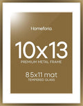 Homeforia 10x13 Bronze Picture Frame, High End Metal 10x13 Brass Frames with Mat 8.5x11, 10 x 13 Poster Frames Matted to 8.5 x 11 inch Photo, 10 by 13 Bronze Frames, Tempered Glass, Wall Kit, Set of 1