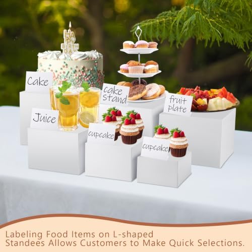 10PCS White Acrylic Buffet Risers with Small Signs and Marks,Food Display Risers for Buffet Table,Dessert Table Display Set for Catering Supplies,Acrylic Stand for Party Wedding Baptism Birthday - Image 3