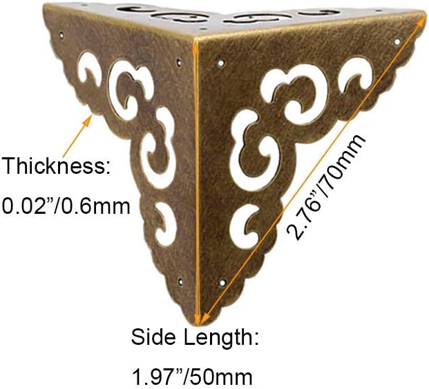 4Pcs Vintage Pure Brass Hollow Cloud Pattern Corner Protectors Antique Hardware Desk Edge Wooden Jewelry Gift Box Cabinet Three Sides Full Encase Corner Guard