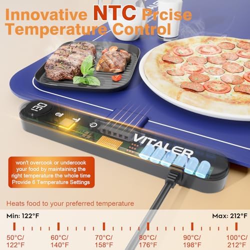 Warming Mat for Food, (XXL 37”x16”) Electric Warming Trays, Upgrade Graphene Fast Full-Surface Heating Mat for Food with 6 Level Temp, 6 Hours Timer, Food Warmer Pad with Heat-Insulating Mat - Image 6