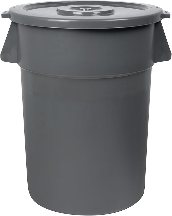 Restaurantware-LID ONLY: RW Clean Waste Container Lid, 1 Round Trash Can Cover - Waste Bin Sold Separately, For 44 Gallon Dustbin, Built-In Handle, Gray Plastic Garbage Can Cover, Heavy-Duty