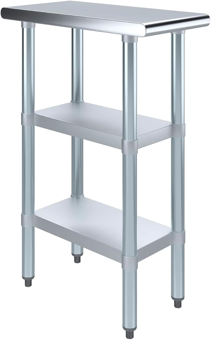AmGood Stainless Steel Work Table with 2 Shelves | NSF | Metal Utility Table (12" Long x 24" Deep)