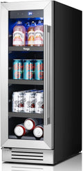 Yeego 12 Inch Beverage Refrigerator - 60 Cans Compact Beverage Cooler with Glass Door, Under Counter Drink Fridge Built-In or Freestanding for Soda, Beer & Wine, Office, Kitchen or Home Bar