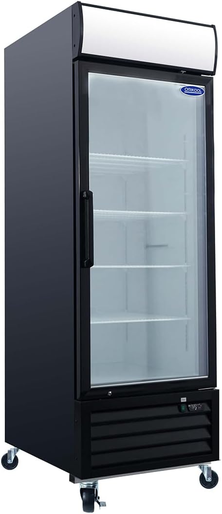 Glass Door Merchandiser Freezer 19.2 Cu.ft Swing Door Commercial Reach-In Display Freezers with LED Top Panel Upright Freeze Storage (1 Door)