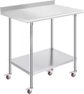 OSTBA Stainless Steel Table for Prep & Work 24x36 Inches with Casters Wheels and Backsplash, NSF Metal Commercial Heavy Duty Table with Adjustable Undershelf for Restaurant Kitchen Home and Hotel