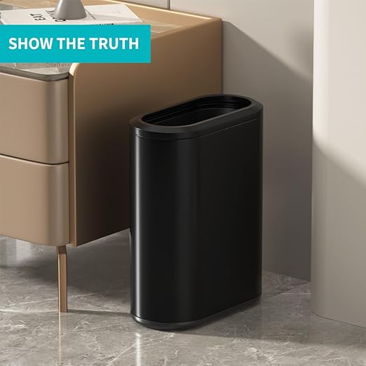 9 Liter Small Bathroom Trash Can No Lid - Open Top Stainless Steel Bathroom Trash Can 2.4 Gallon, Slim Silver Trashcans for Bedroom, Office, Desk, Kitchen with Removable Bin (9L Black)