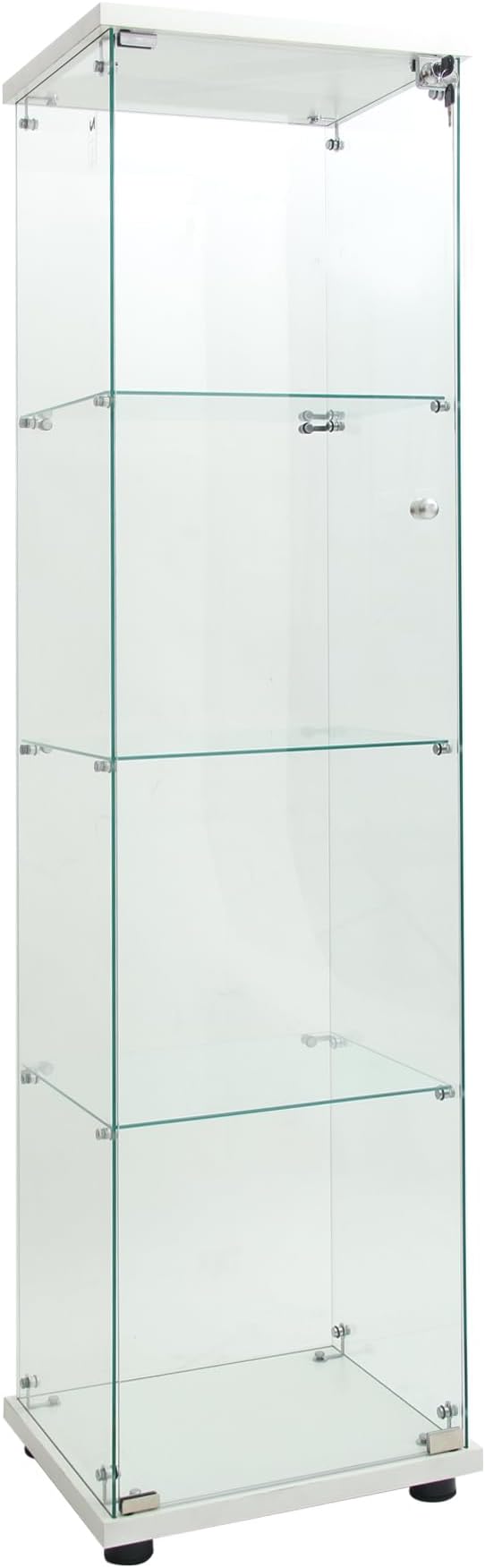 4-Shelf LED Lights Glass Display Cabinet, Floor Standing Glass Curio Cabinet with Door & Lock, Toys & Trophy Display Case for Living Room, Bedroom & Exhibition Hall (White)