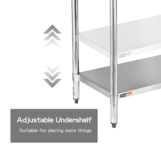 Stainless Steel Table for Prep & Work 60 x 24 inches, 5ft, Heavy Duty Metal Table with Adjustable Undershelf for Commercial Kitchen, Restaurant, Home, Hotel, Laundry Room,Garage, Workshops