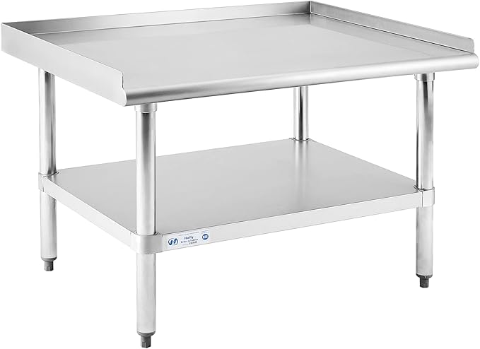 Hally Stainless Steel Equipment Stand 28x36 Inches with Undershelf, NSF Commercial Prep & Work Table with Rear and Side Risers, Heavy Duty Grill for Kitchen, Bar, Restaurant, Home and Hotel