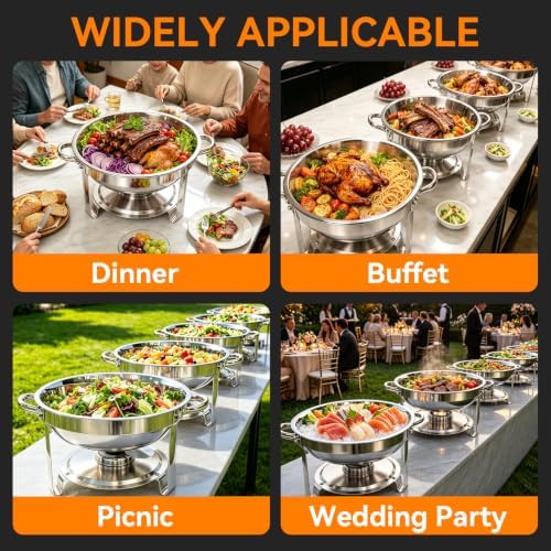 4-Pack 6QT Chafing Dishes for Buffet, 304 Stainless Steel Chafing Dish Buffet Set with Glass Lids & Lid Holders – Food Warmers for Parties, Weddings, Birthdays & Catering,Silver - Image 7