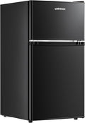 Upstreman 3.2 Cu.Ft Mini Fridge with Freezer, Double Door Mini Fridge, Adjustable Thermostat, Mini Refrigerator for Dorm, Office, Bedroom, Black-BD321