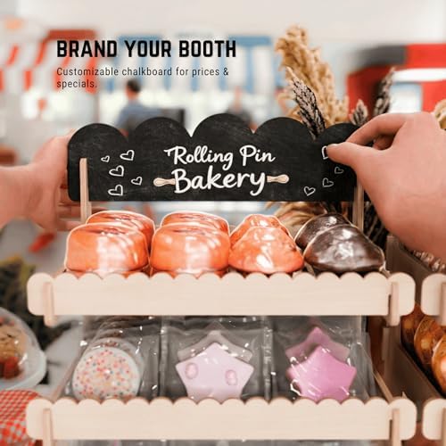 HOTCAN Wooden Cookie Display Stand with Chalkboard Sign for Bakers, Vendors, Craft Fairs | Pastry Display for Market Booths & Events | 4 Tiered Cookie Display for Muffins, Cakes, and Pastries(Natural) - Image 2