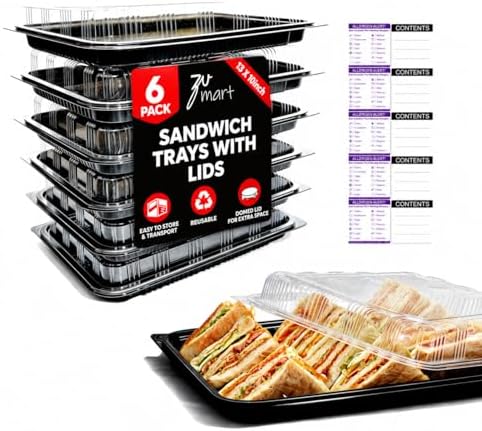 6 Pack Catering Trays with Lid – 13" Serving Trays with Lids - Reusable Serving Platter With Lid for Catering, Buffet, Picnics & Events – Party Trays With Lids (13.39 × 9.84 × 2.95 inch) by Unknown