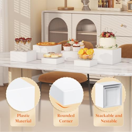 Lifewit Buffet Risers, 6 Pcs Plastic Dessert Table Display Set, White - Image 6