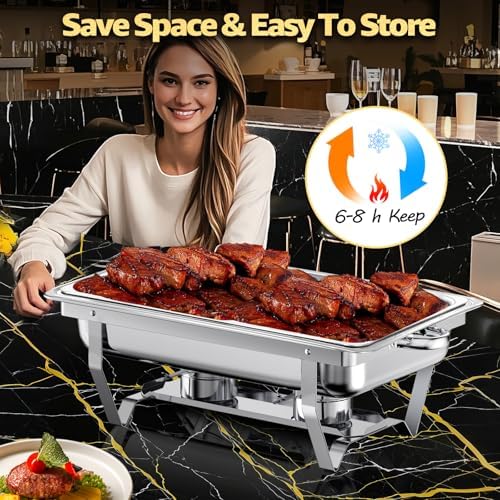 9Qt Chafing Dishes for Buffet, Roll Edge Designed Chafing Dish Buffet Set - Image 6