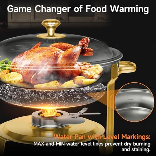 Chafing Dishes for Buffet, 4 Pack 5QT Round Stainless Steel Chafing Dish Set for Home Parties, Christmas Gatherings, Catering Events Complete Buffet Warmer Set (Golden 4) - Image 3