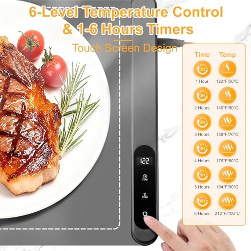 Food Warming Mat, 35"x15" XL Large Heating Warming Mat for food with 6 Level Temperature, 6 Hours Timer & Safety Lock, Flexible Silicone Food Warmer, Portable Warming Trays for Party Home Kitchen-Gray - Image 2