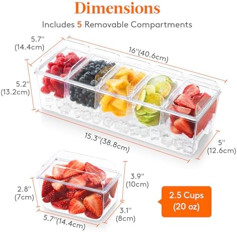 Lifewit Chilled Condiment Caddy with 5 Individual Lids, Ice Garnish Tray - Image 4