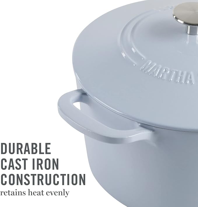 MARTHA STEWART Gatwick 7-Quart Enamel Cast Iron Dutch Oven Pot with Lid – Lavender Purple – Durable Heavy-Duty Dutch Oven for Slow Cooking, Braising & Baking