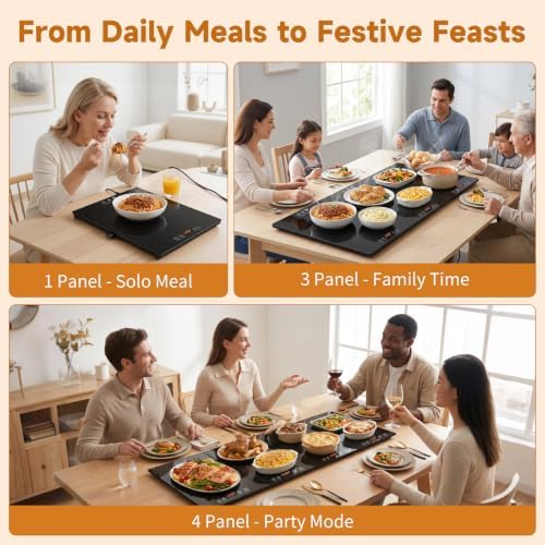 Electric Warming Tray 47"x 15" Extra-Long Warming Mat for Food with Independent Temp&Timer Control 4-in-1 Modular Food Warmers for Parties Buffet-Glass Food Warming Mat, Kitchen Gifts for Mom Hosts - Image 2